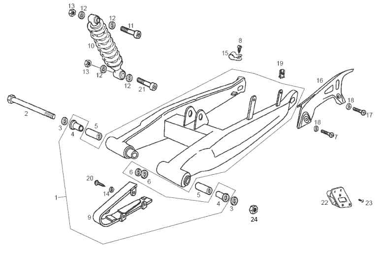 Takaiskarin yläpään kiinnityspulttisarja Aprilia, Derbi, Gilera