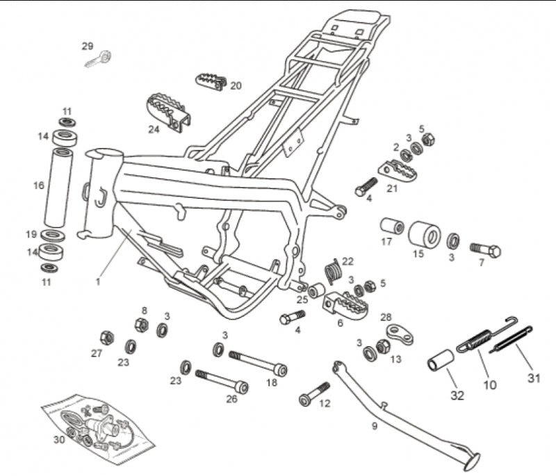 Jalkatapin kiinnityspulttisarja Aprilia, Derbi, Gilera