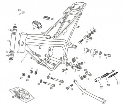 Jalkatapin kiinnityspulttisarja Aprilia, Derbi, Gilera